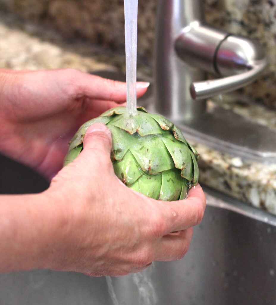 Prepare an artichoke by washing it