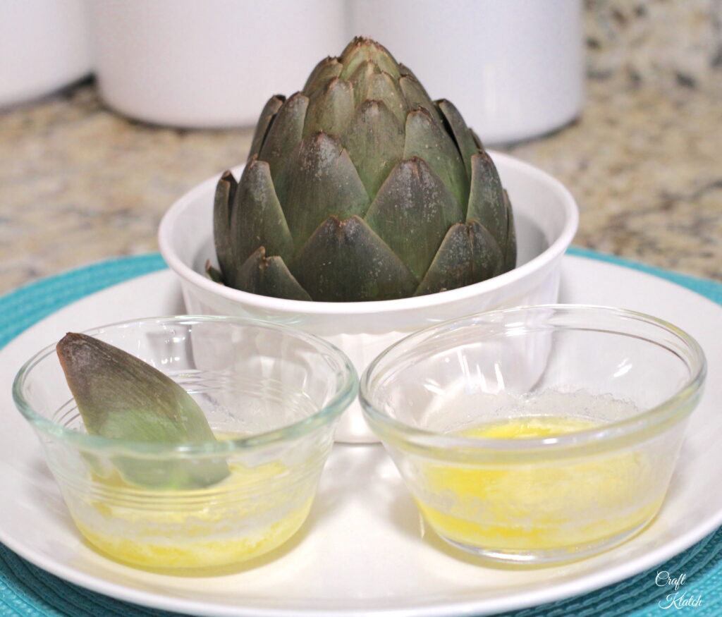 Serve artichoke with melted butter