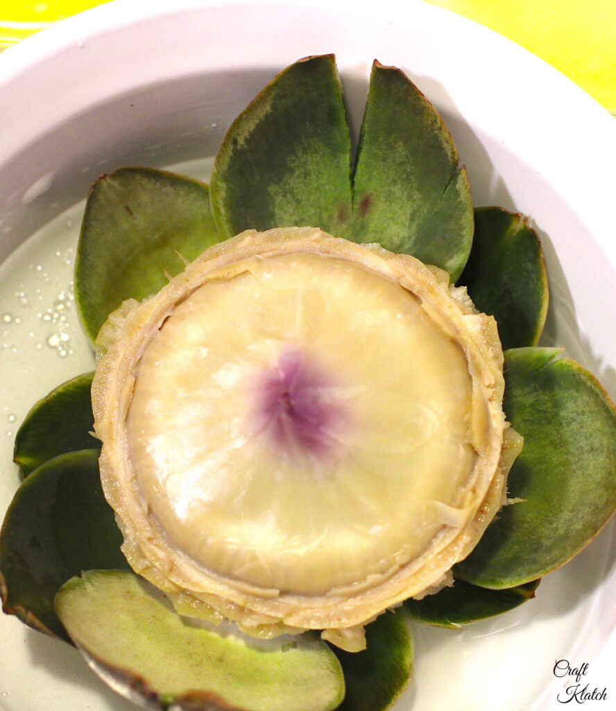 Purple leaves on inside of artichoke