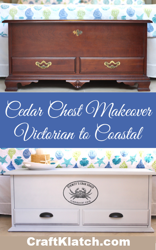 cedar chest makeover from Victorian style to coastal style