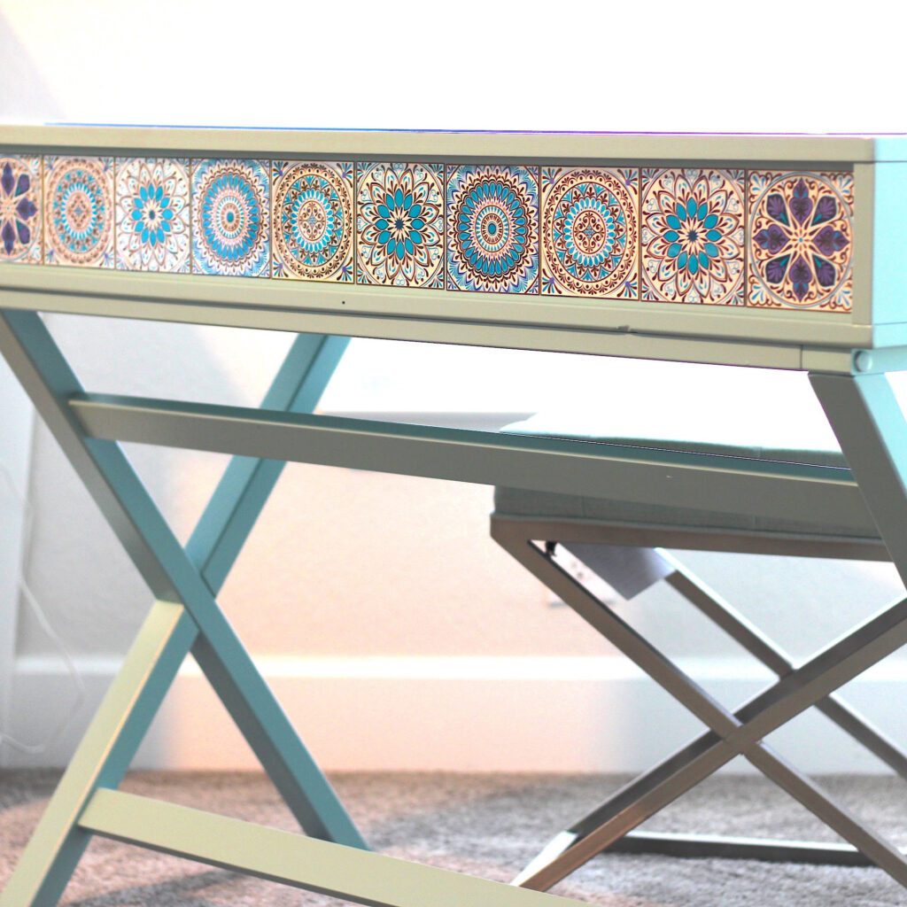 Sticker tile desk makeover after