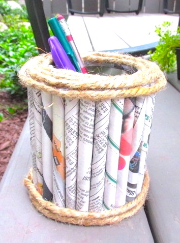 Newspaper pencil holder