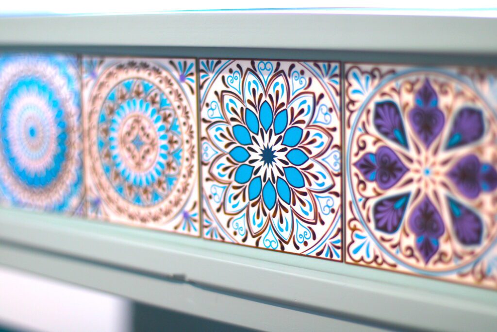 Sticker tile desk makeover closeup