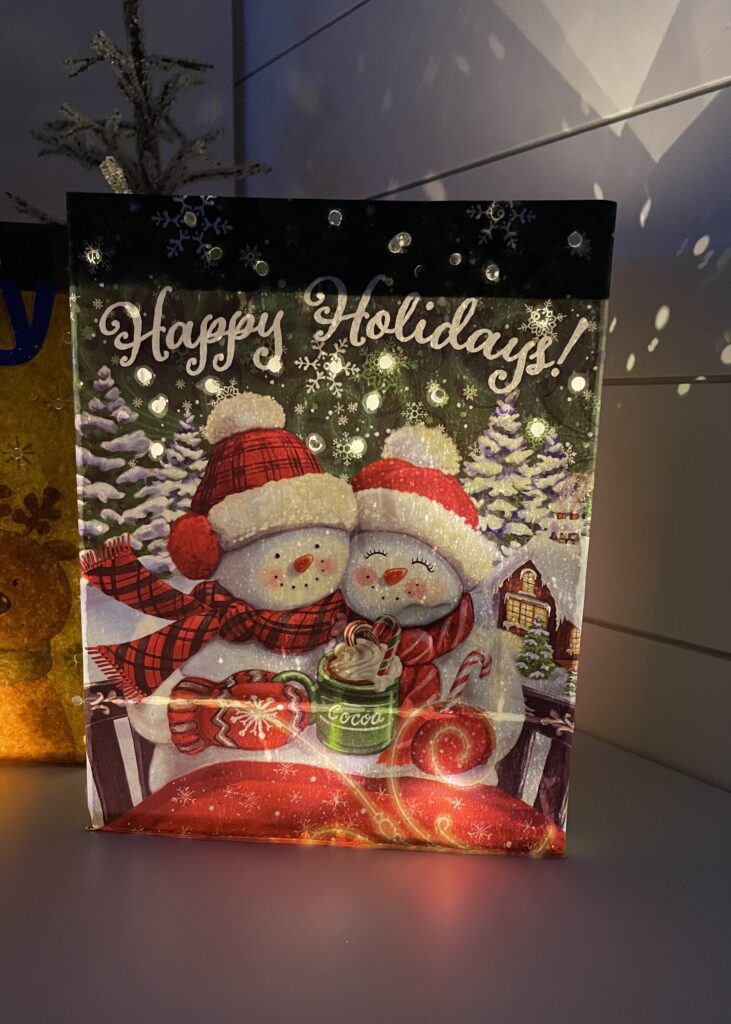 Dollar Tree gift bag Christmas luminary with snow couple