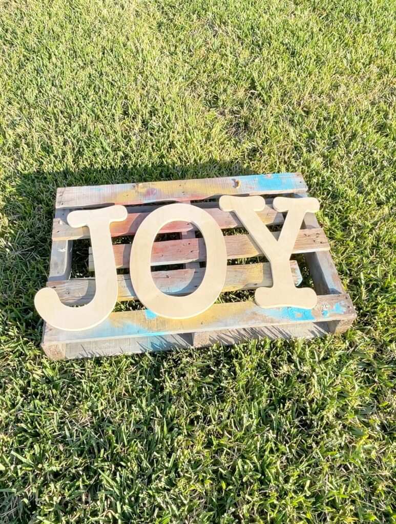 Large wood JOY letters for oversized Christmas ornament DIY