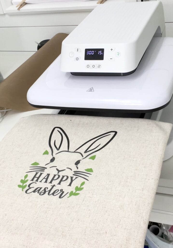 Pillowcase with htv Easter bunny and HTVRONT heat press