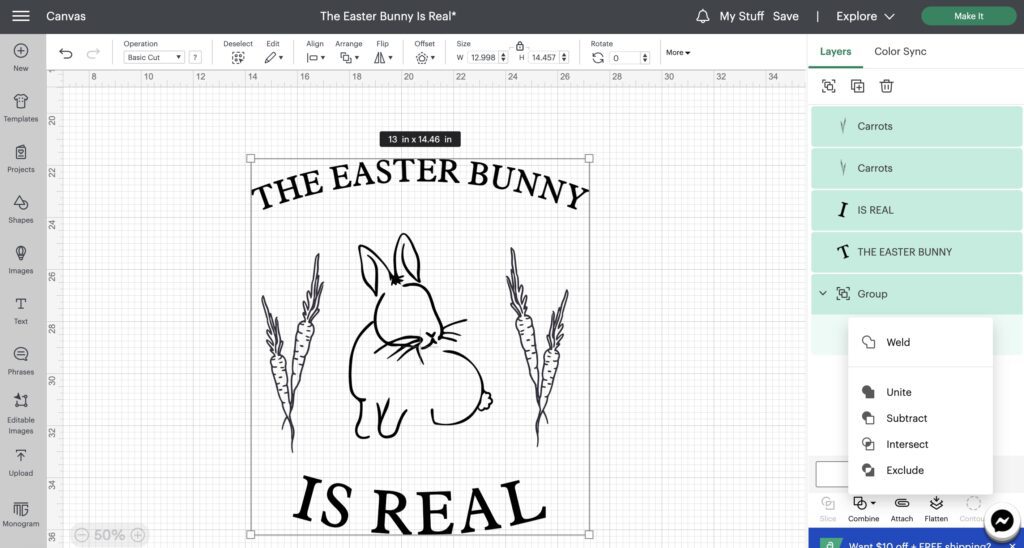 The Easter Bunny is real design in Cricut design space