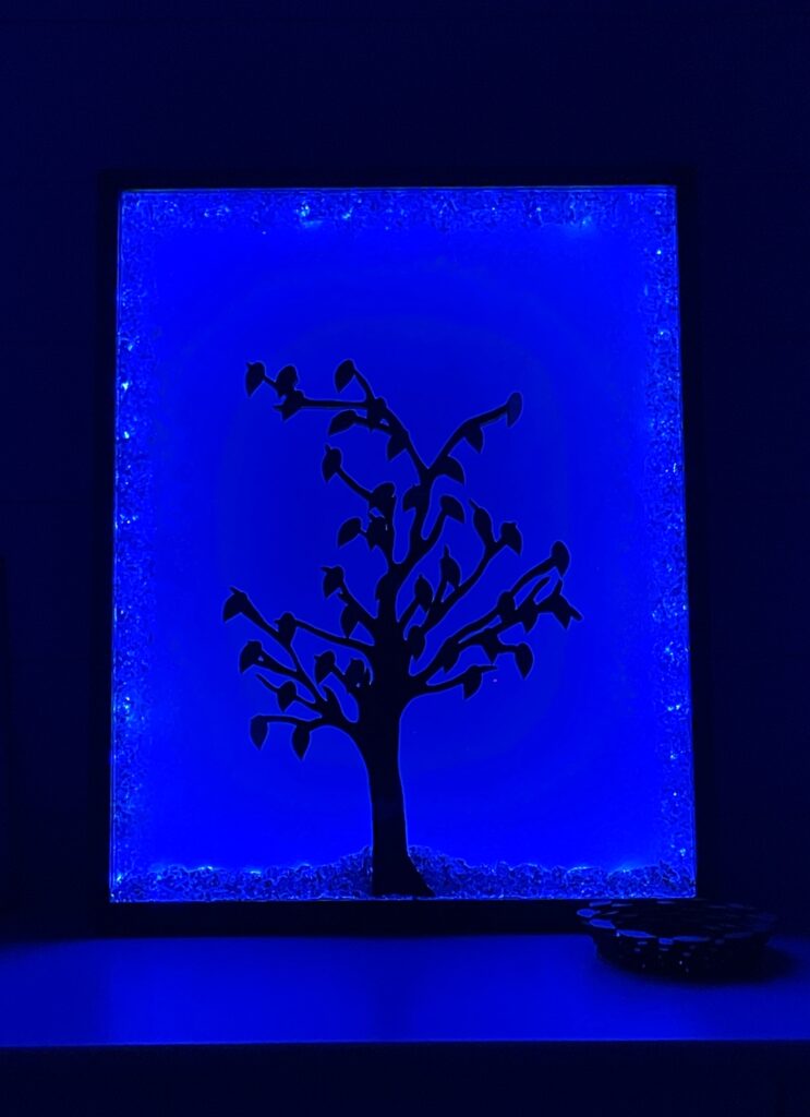 Wedding tree lit up blue wedding guest book alternative