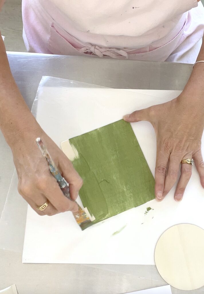 Painting wood rectangles green