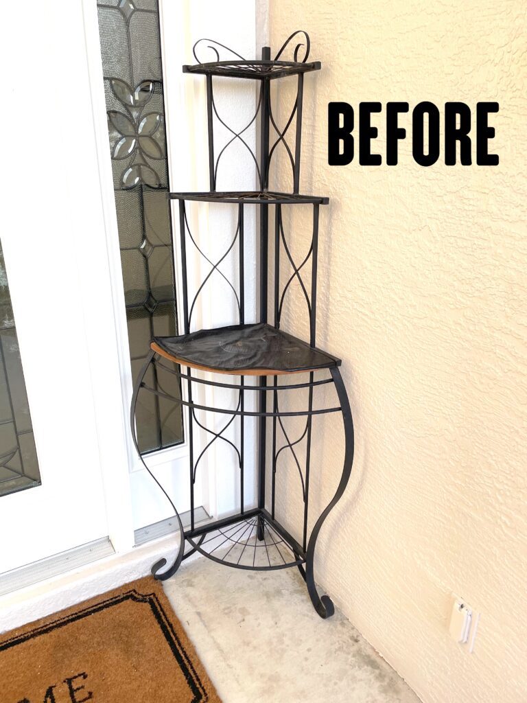 Front porch decor rack before makeover