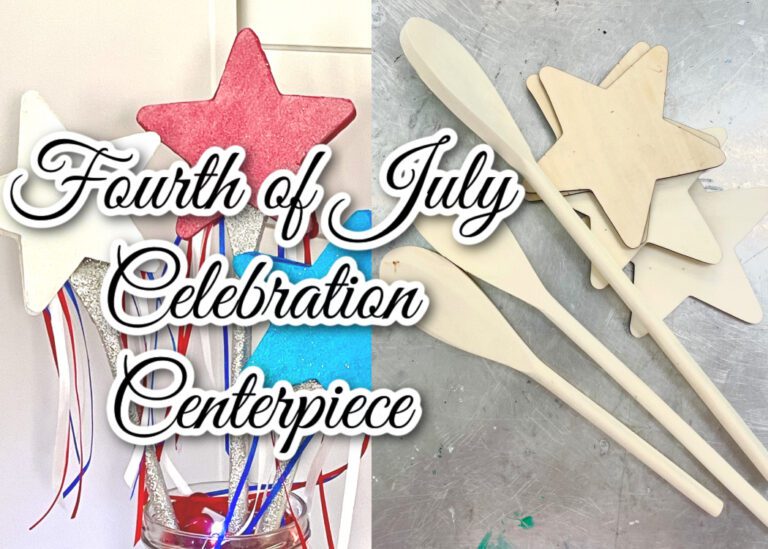 Fourth of July celebration centerpiece with stars and made out of wooden spoons