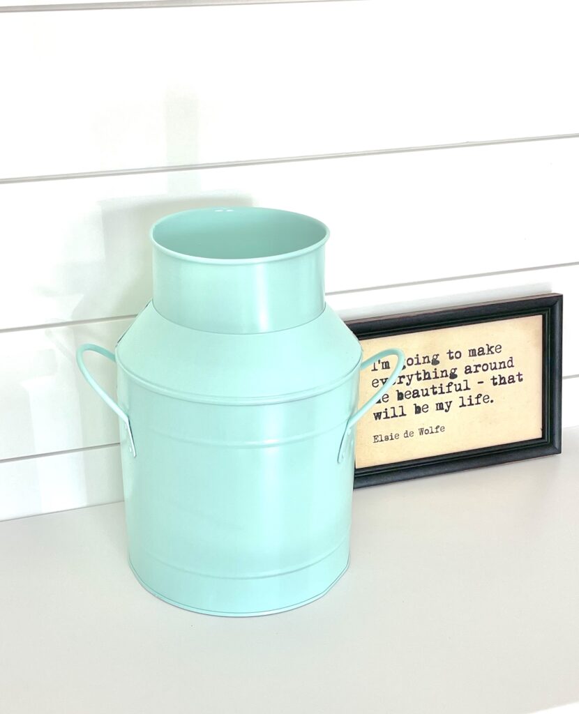 MIlk jug after makeover in an aqua color