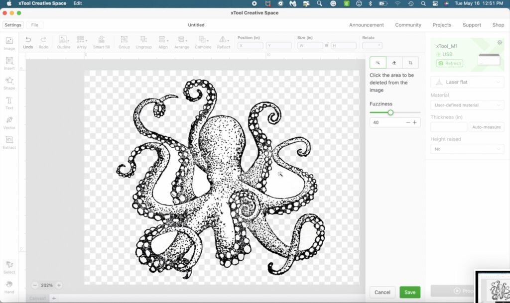 octopus image in the xTool Creative space app
