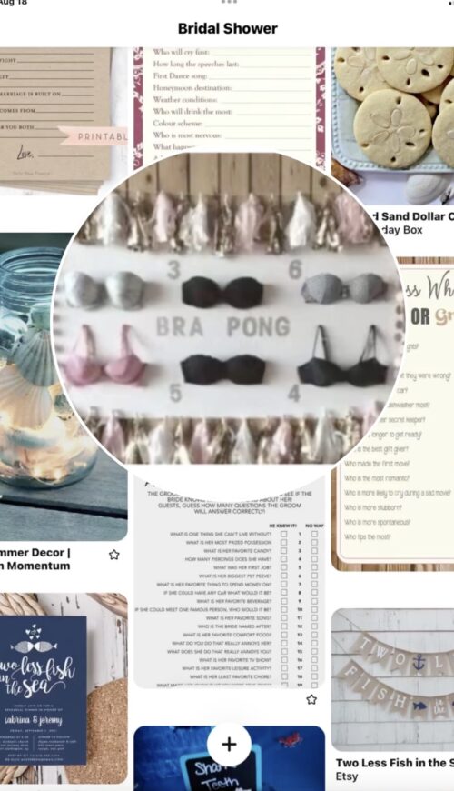 Bra pong on bridal shower pinterest board