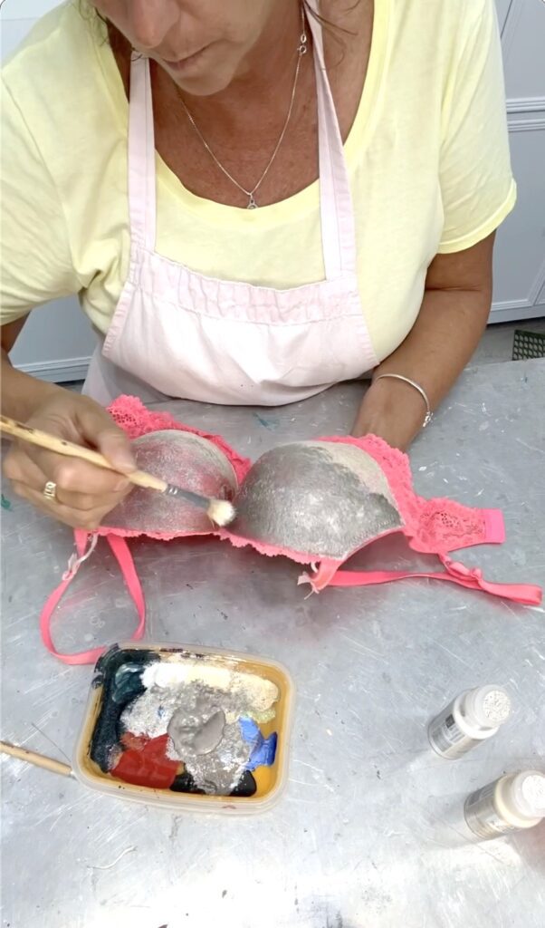 painting bra for bridal shower bra pong game with Folkart sugar metallic paints