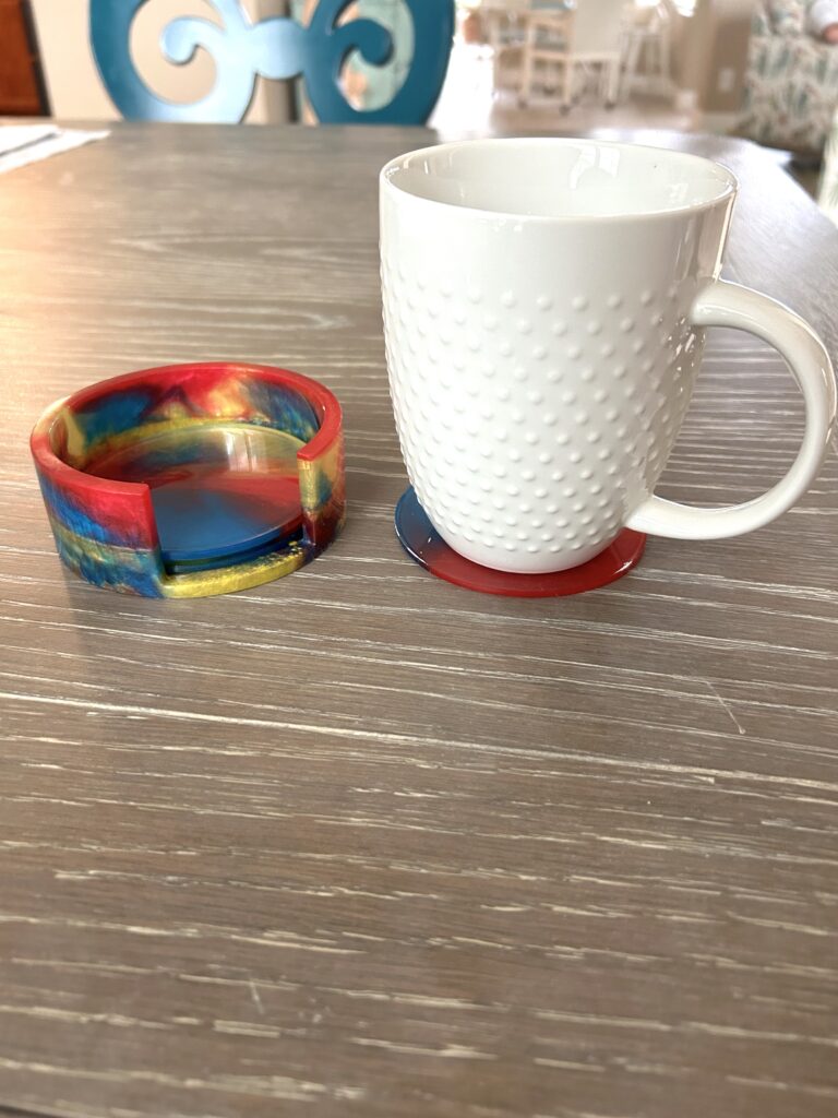 Resin coaster set with white mug