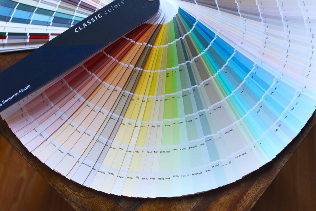 Benjamin Moore color swatches fanned out