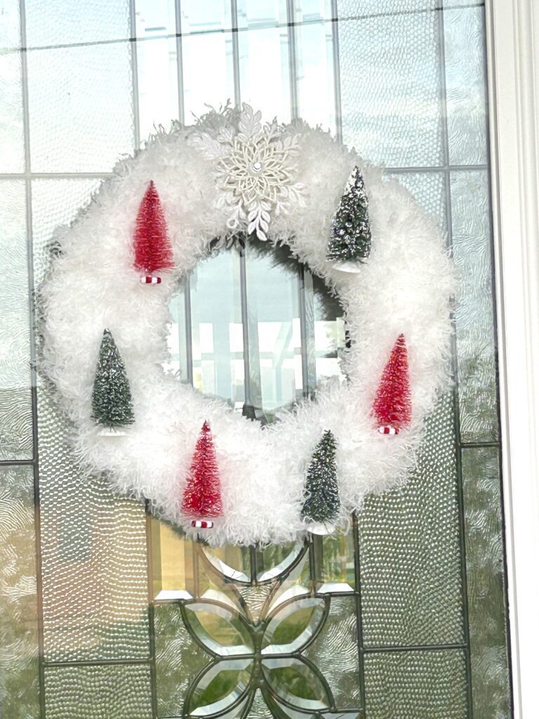 Finished wreath with bottle brush trees