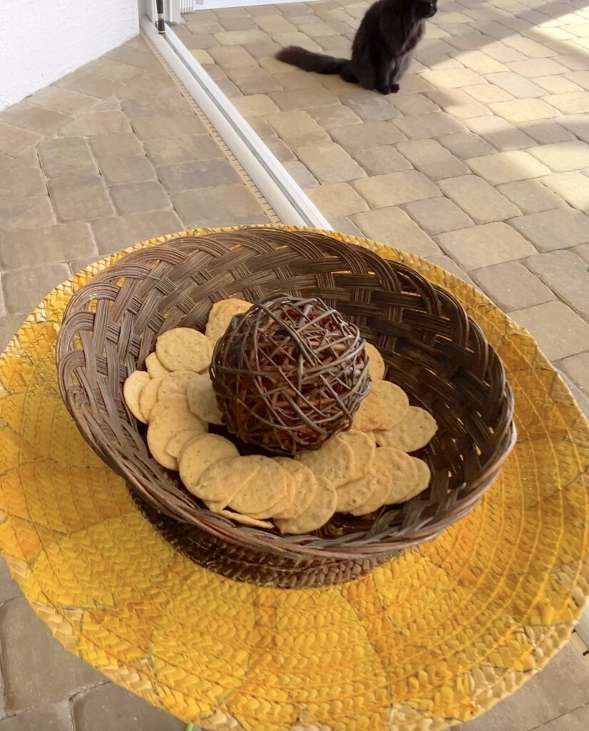Basket with crackers on sunflower side table