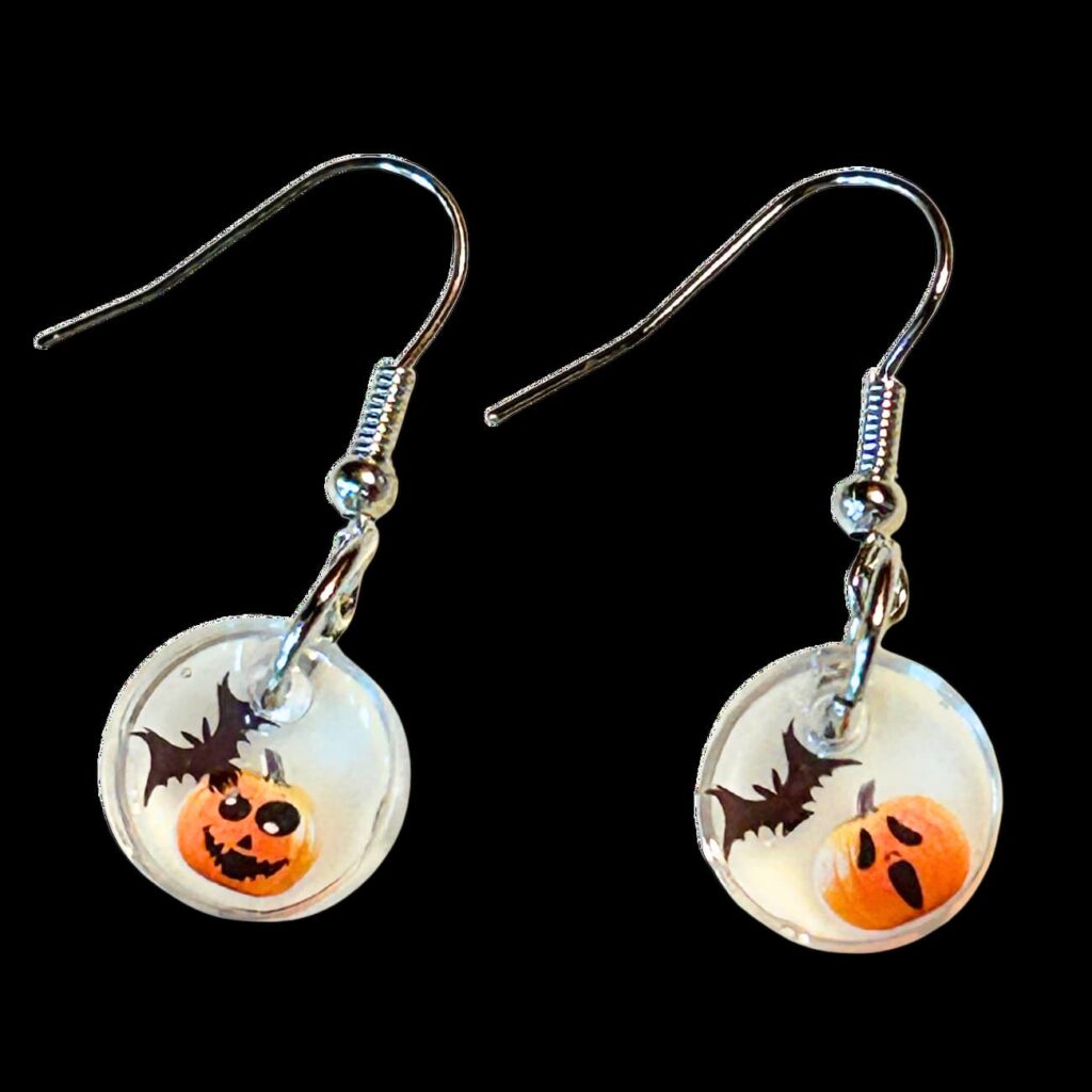 Halloween Pumpkin Earrings made with nail sticker art