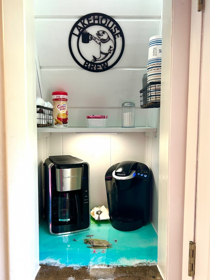 After showing how to crafts signs, the sign is on display in the coffee bar