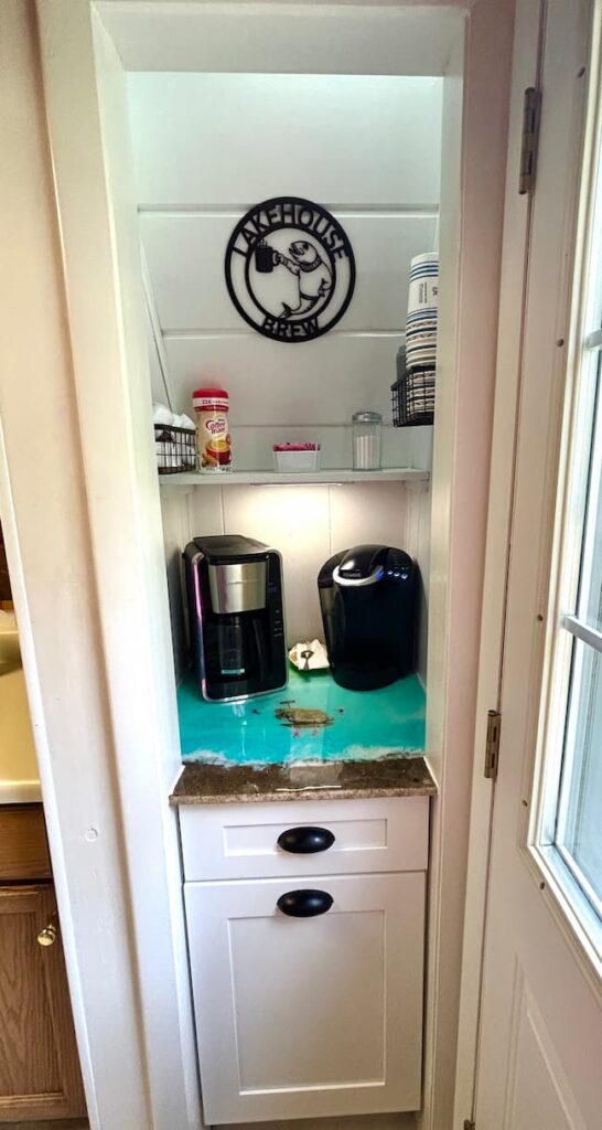 Finished coffee bar after showing how to craft signs is hung up on display