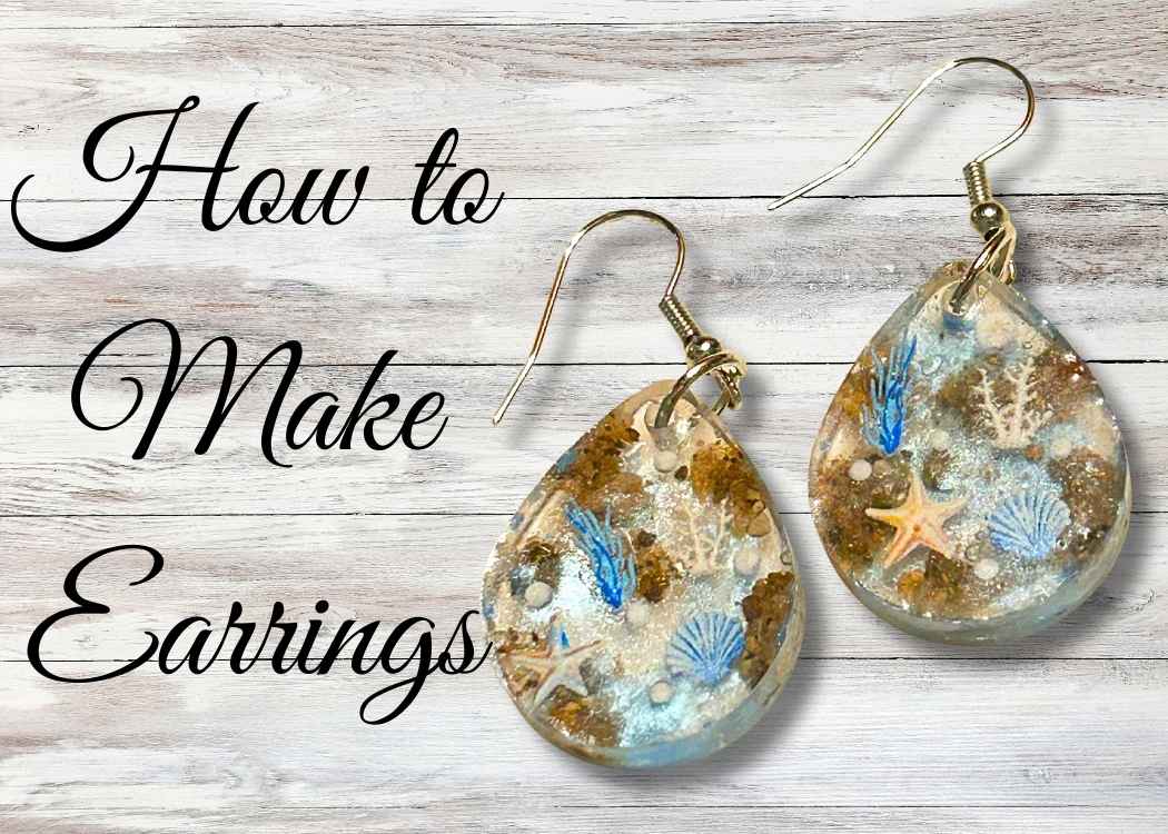 How to make earrings. Two teardrop earrings with shells, coral and starfish