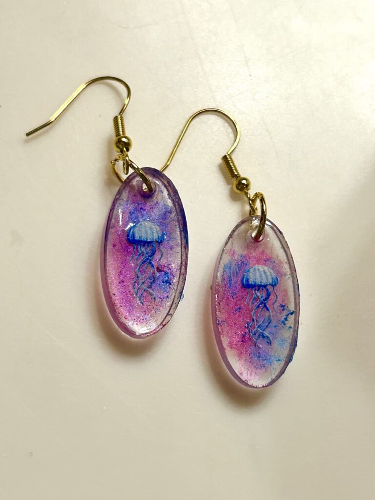 completed jellyfish earrings