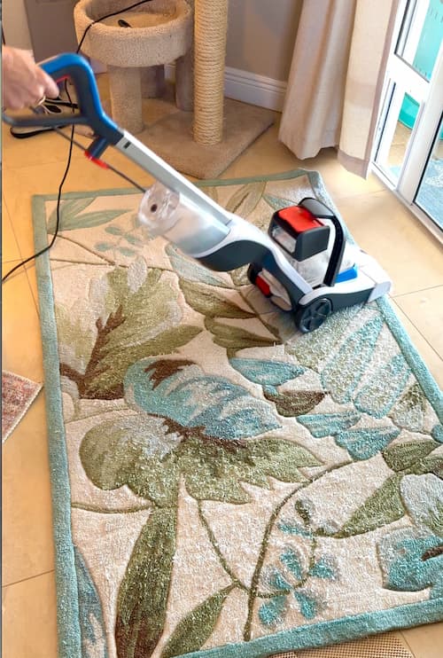 Using Hoover shampooer to show how to clean rugs