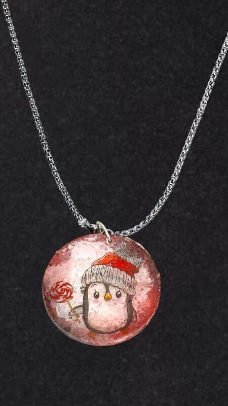 DIY Easy Christmas penguin tattoo charm on a silver chain