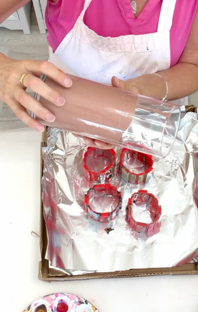 Tinting the inside of the Dollar tree vase to make the reindeer Christmas craft