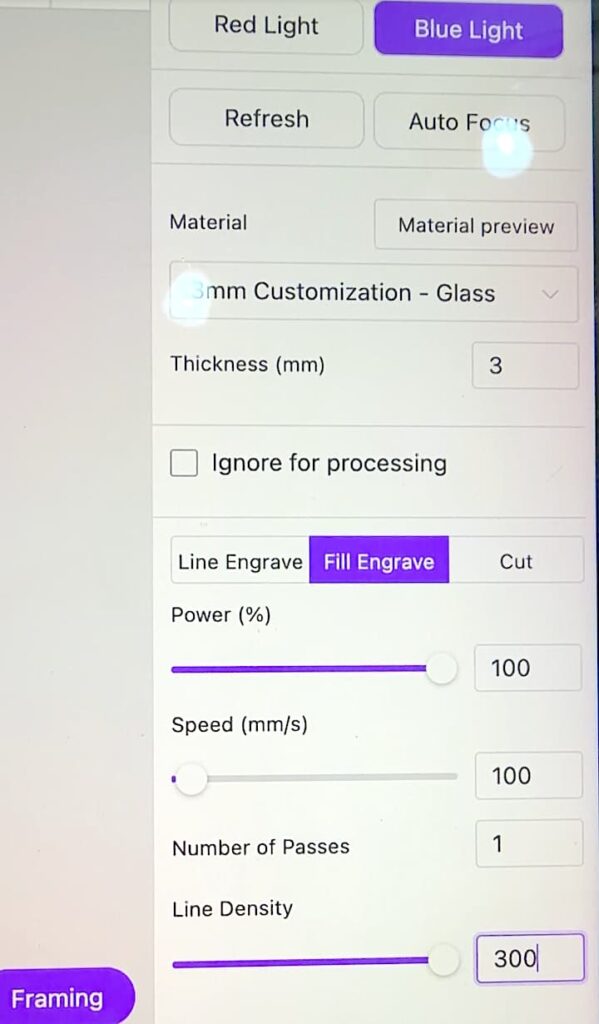 Settings for engraving on glass Valentine's Day craft