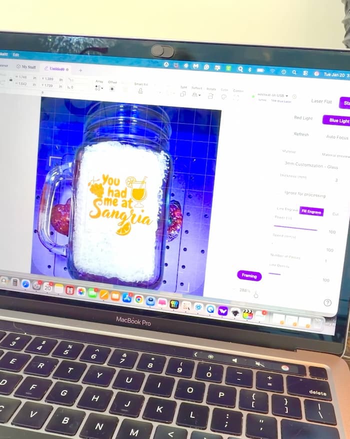 Glass design in the Wecreat Make It app getting it ready for glass engraving