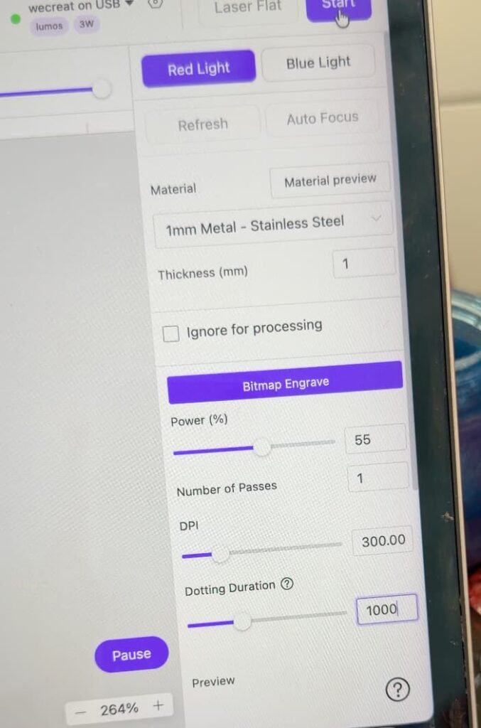 setting for metal lasesr engraving
