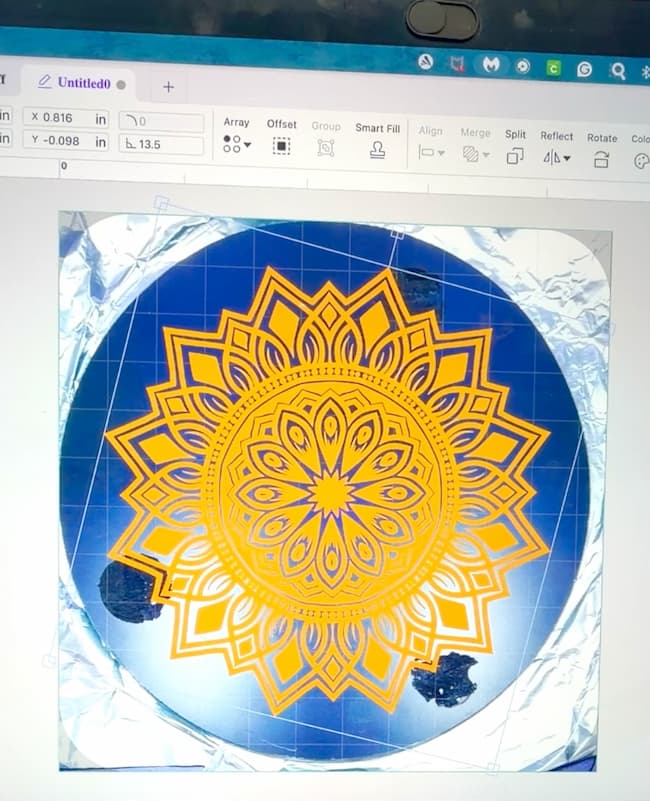 Positioning the mandala image on the round mirror