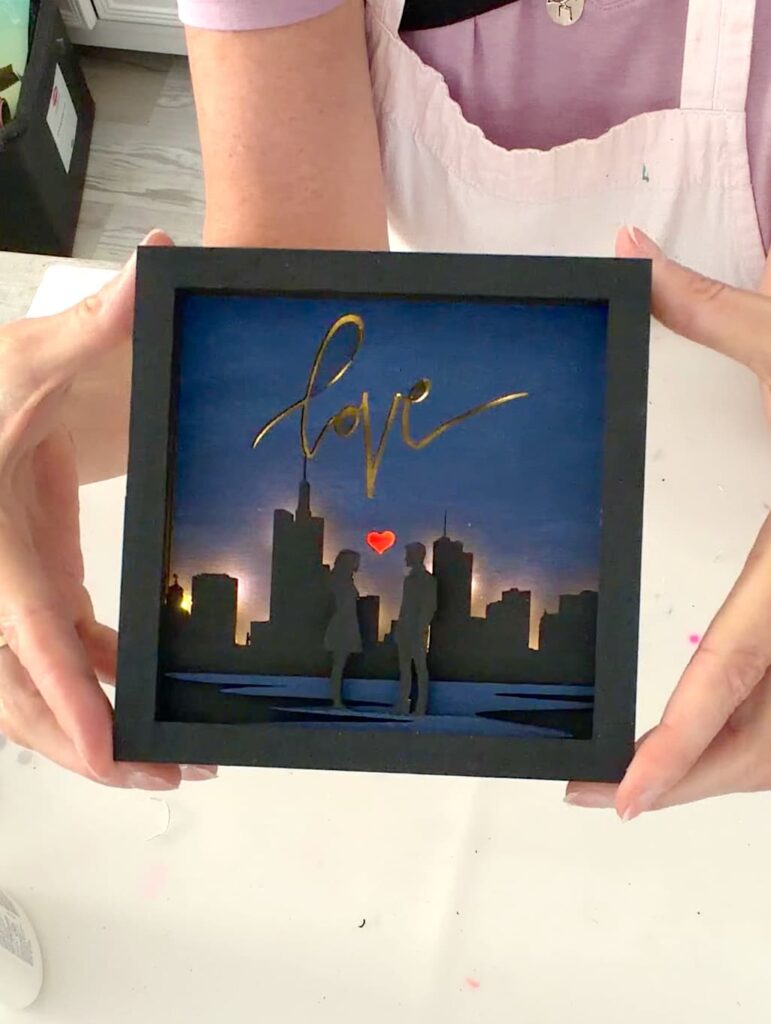 Finished project of how to make a shadowbox for Valentine's Day