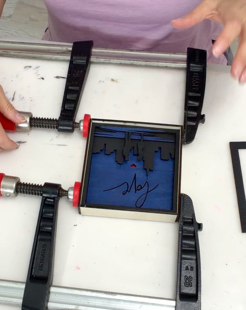 Using clamps to put the shadowbox together