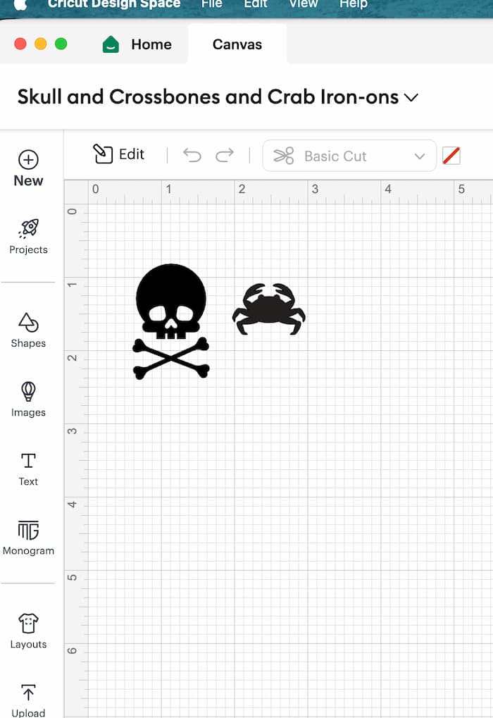 in Cricut Design Space to design pirate onesie design
