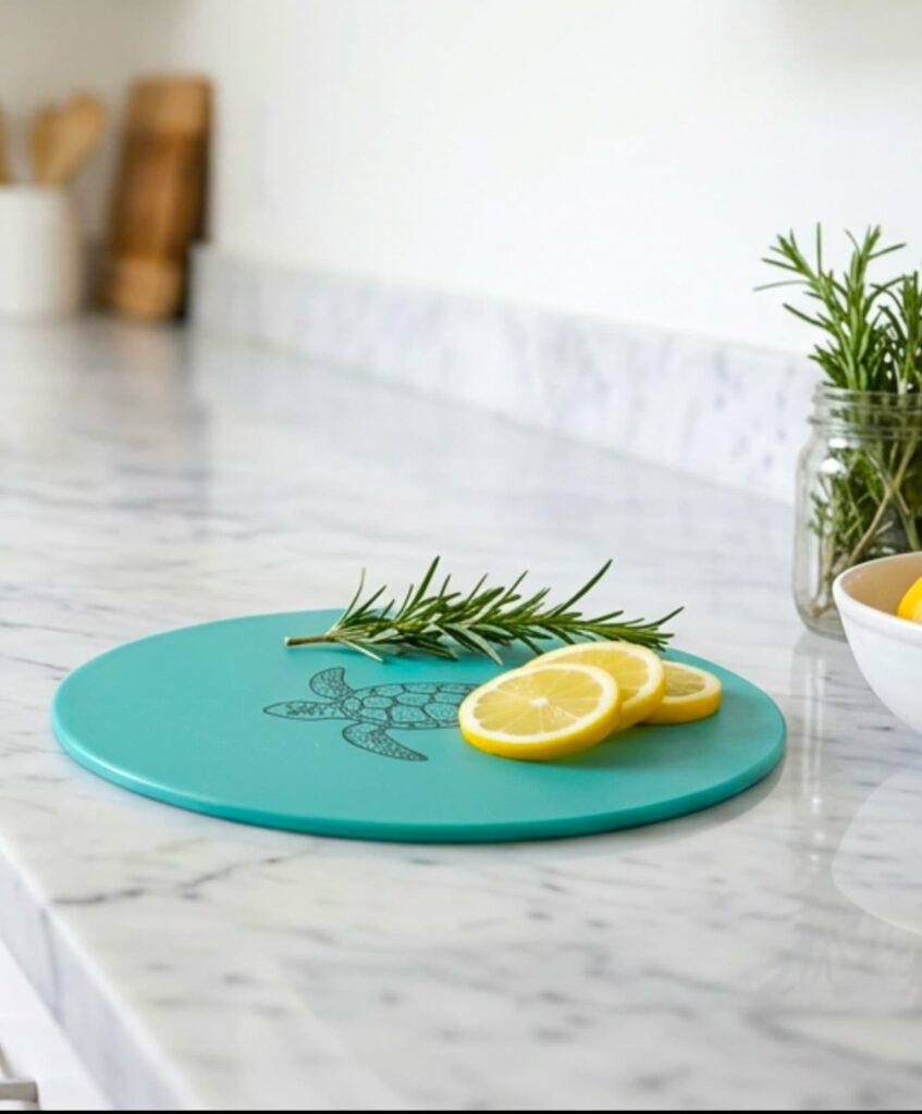 finished and styled with lemons and rosemary dollar tree cutting board craft