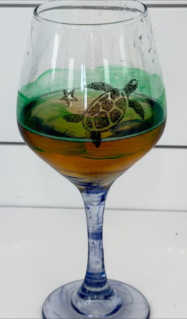 Completed glass painted wine glass