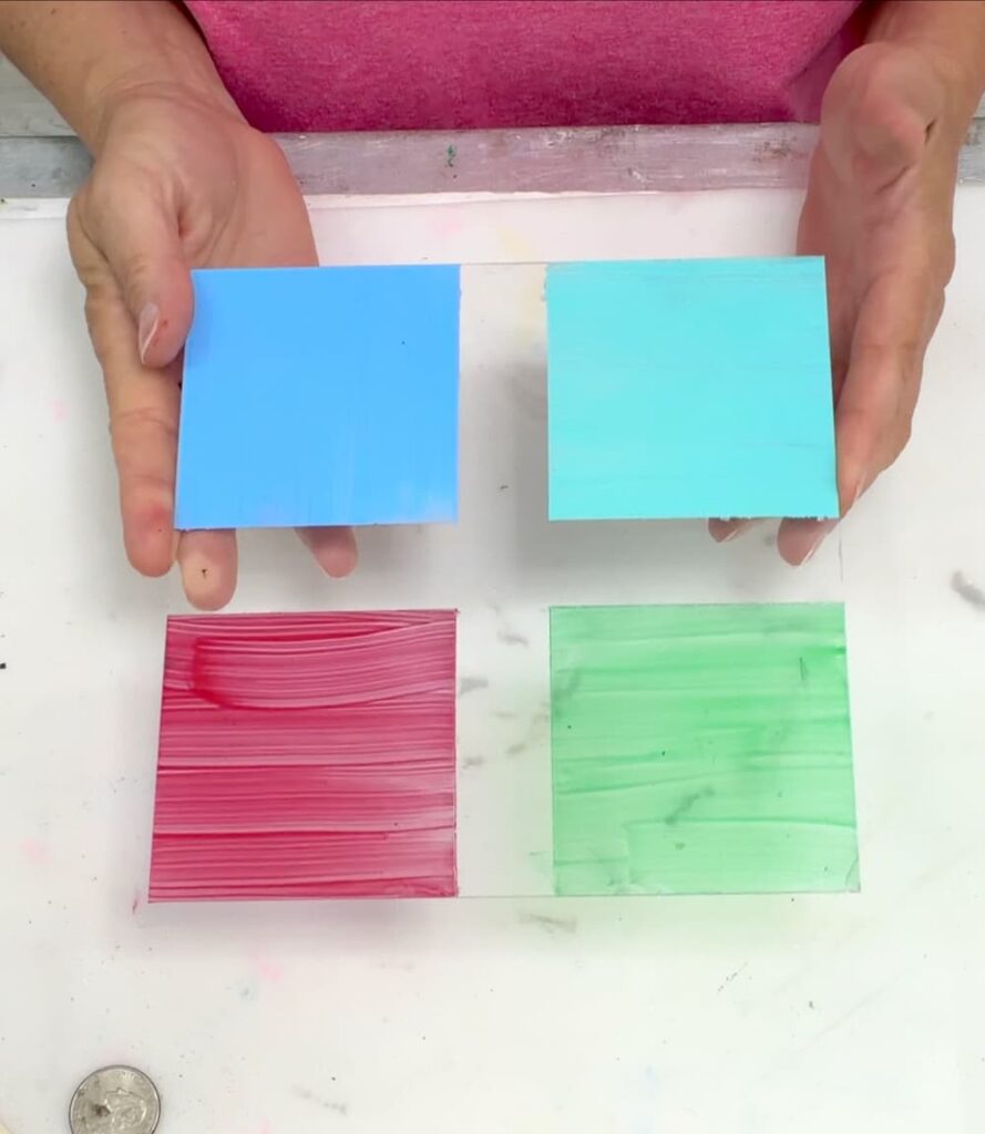 The four brush on glass paints dried