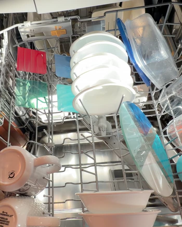 putting the painted samples in the dishwasher to see if the paint is dishwasher safe