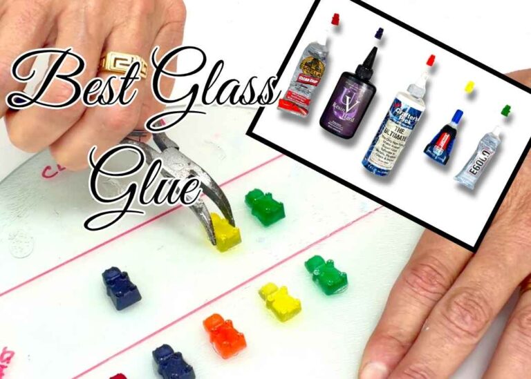 Testing best glue for glass using pliers to try and remove yellow gummy bear and pictures of five different adhesives