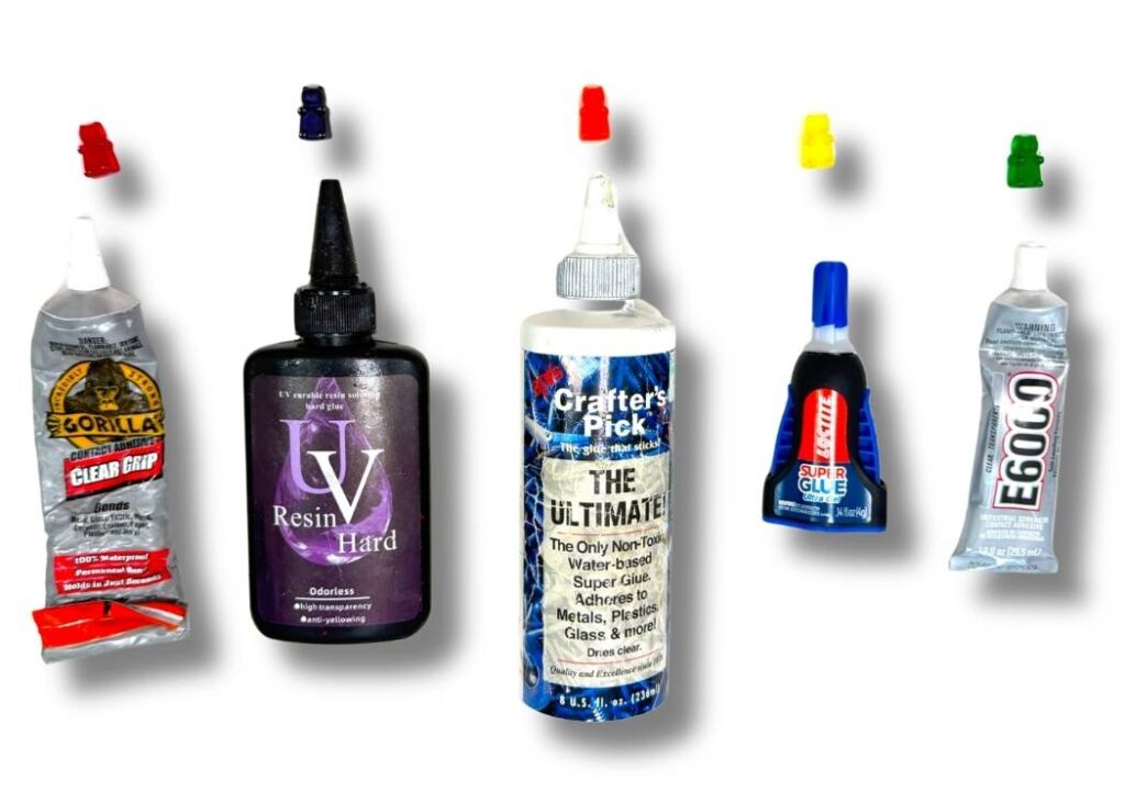 5 different adhesives used to test for the best glue for glass